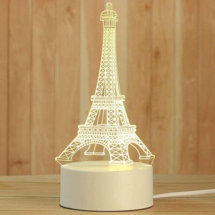 Luminária Abajur 3d Torre Eiffel 5v 4w 3 Cores - Embuled