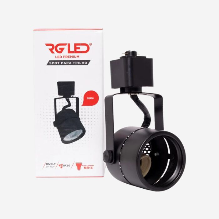SPOT PARA TRILHO MR16 PRETO RG SP-3117 - RG Xª