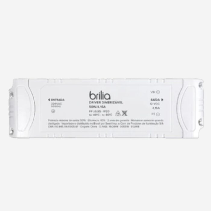 Fonte Driver 12V 50W 4,16A para Fita LED Bivolt – Brilia
