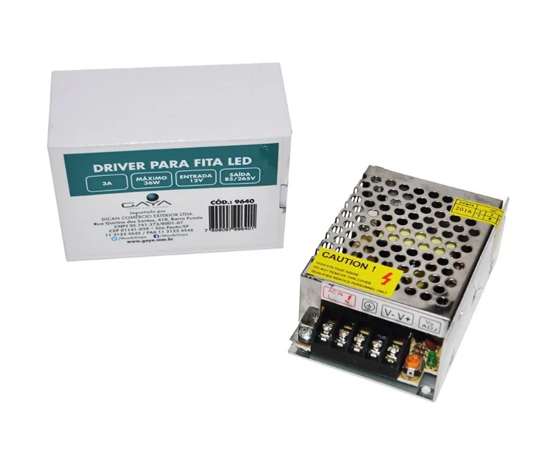 Fonte Chaveada 12V 3A 36W Bivolt para Fita LED Gaya
