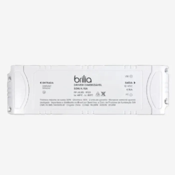 Fonte Driver 12V 50W 4,16A para Fita LED Bivolt – Brilia